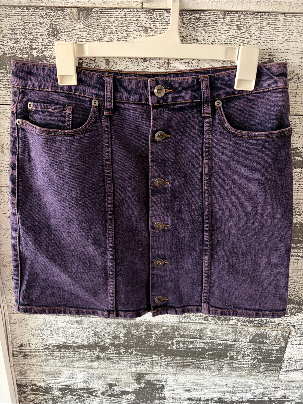 Hot Topic Purple dark acid washed Denim Button-Front Mini Skirt